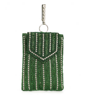 Green Satin Stone and Pearl Studded Pouch