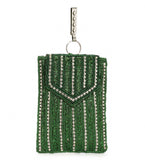 Green Satin Stone and Pearl Studded Pouch