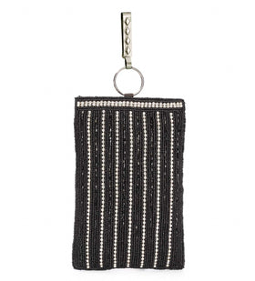 Black Satin Stone and Pearl Beaded Pouch