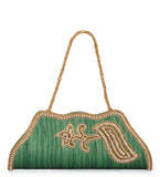 Green Art Silk Pearl and Zardosi Embroidery Clutch