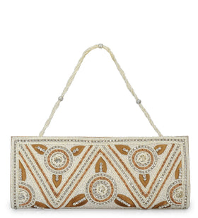 Beige Rexin Stone and Resham Embroidered Clutch