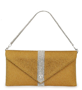 Golden Satin Stone and Pearl Beaded Clutch