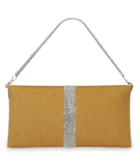 Golden Satin Stone and Pearl Beaded Clutch