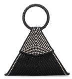 Black Rexin Stone and Pearl Beaded Pouch