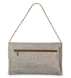 Grey Rexin Stone and Pearl Patch Work Clutch