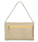 Beige Rexin Stone and Pearl Patch Work Clutch