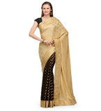 Beige & Black Semi Crepe Saree