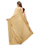 Beige & Black Semi Crepe Saree