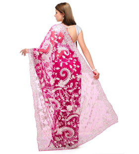 Dark Magenta Net Saree