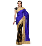 Royal Blue & Black Semi Crepe Saree