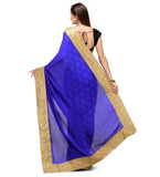 Royal Blue & Black Semi Crepe Saree