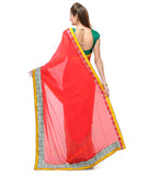 Red & Beige Faux Chiffon Saree