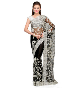 Black Net Saree with Resham Work