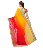 Golden & Maroon Faux Chiffon Saree