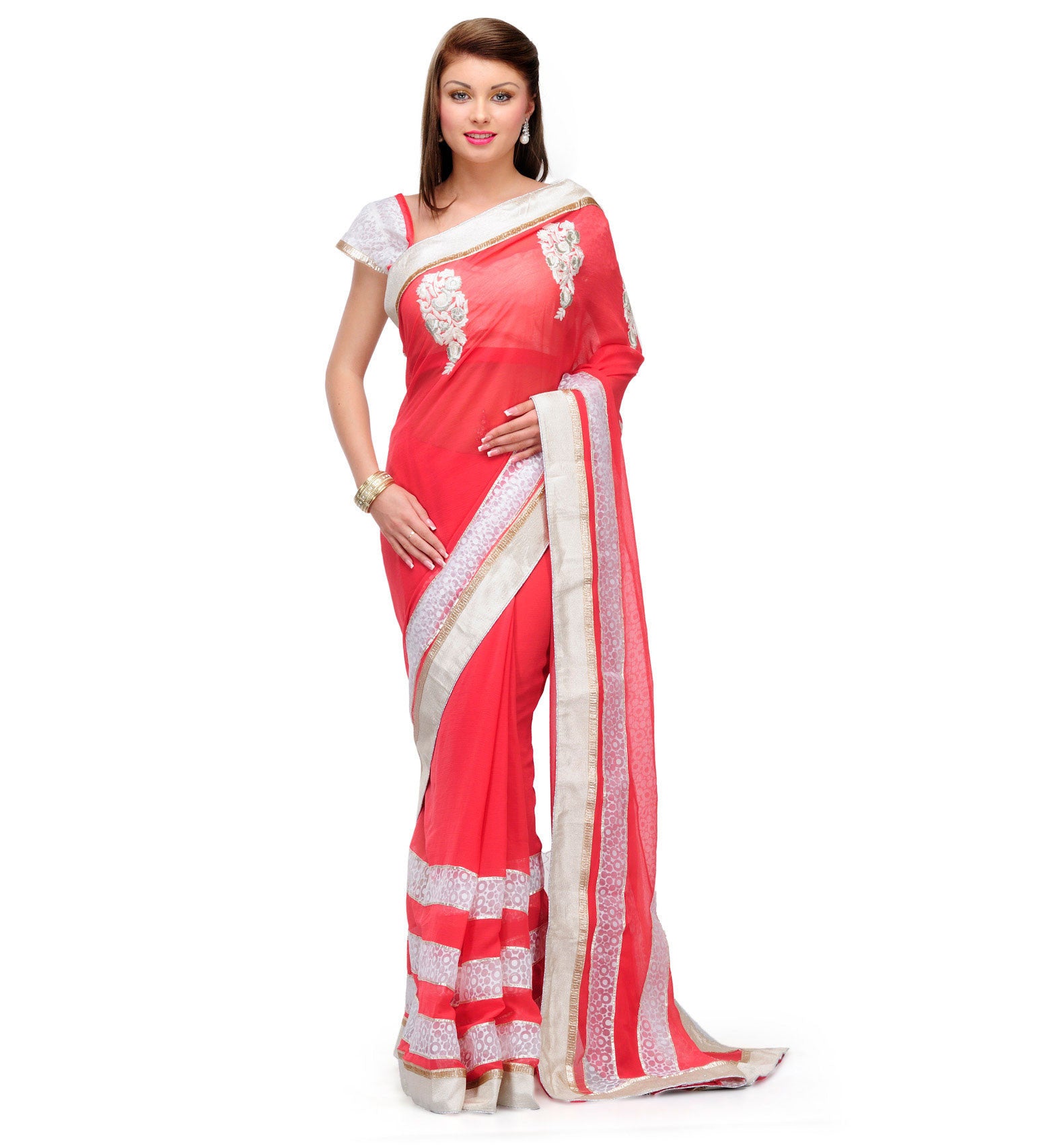 Rose Faux Chiffon Saree