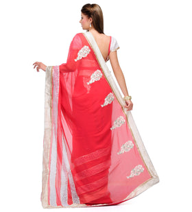 Rose Faux Chiffon Saree