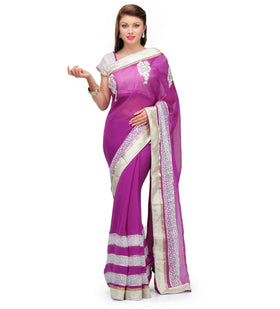 Purple Faux Chiffon Saree