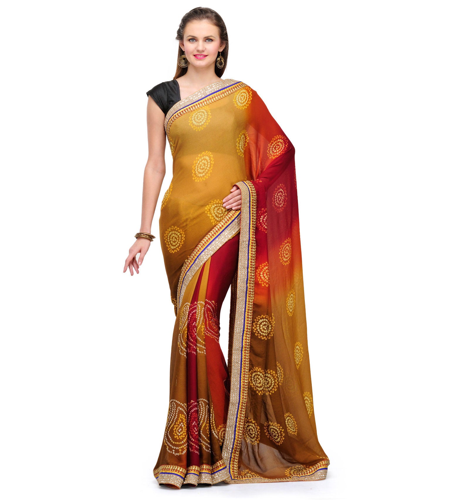 Fawn & Maroon Moss Crepe Saree