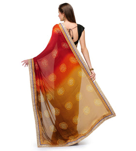 Fawn & Maroon Moss Crepe Saree