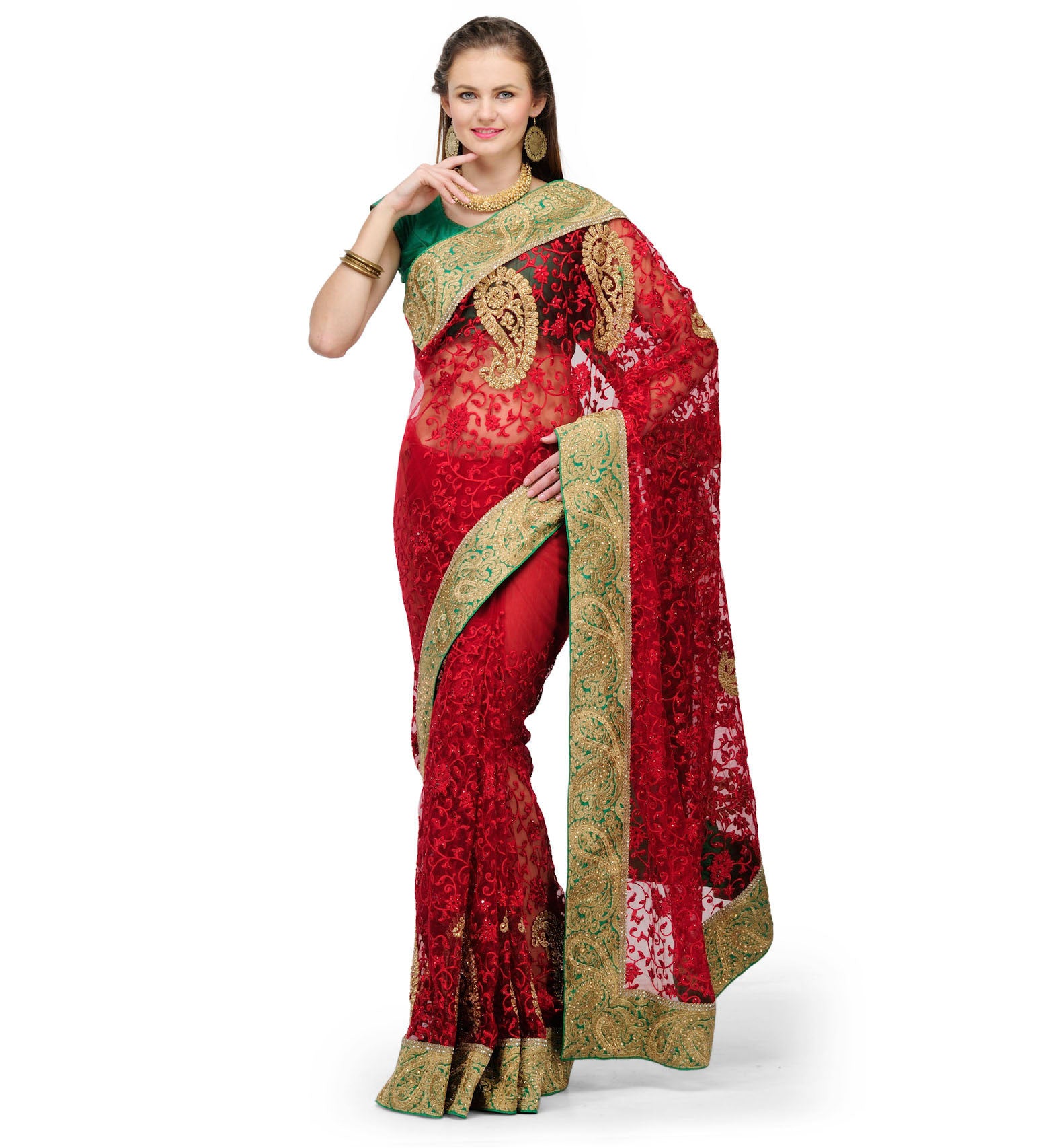 Maroon Net Saree with Zari Border