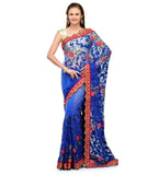 Royal Blue Net Saree with Zari Border