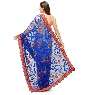 Royal Blue Net Saree with Zari Border