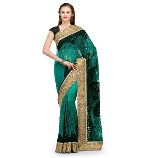 Green Net Saree with Resham Work