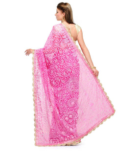 Magenta Net Saree with Zari Border