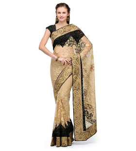 Beige Net Saree with Resham Work