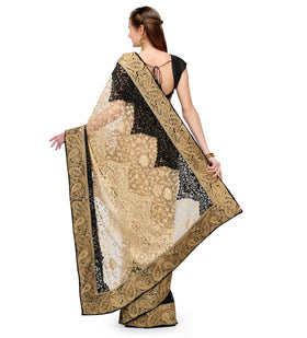 Beige Net Saree with Resham Work