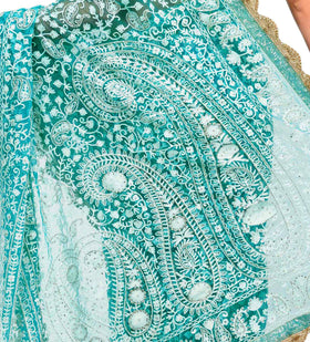 Green Net Saree with Zari Border