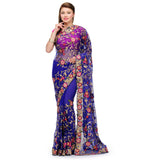 Royal Blue Net Saree with Resham Work