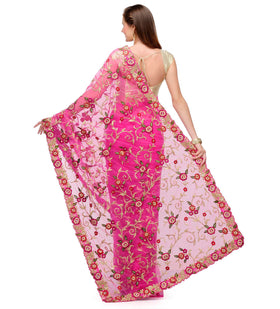 Magenta Net Saree with Resham Work