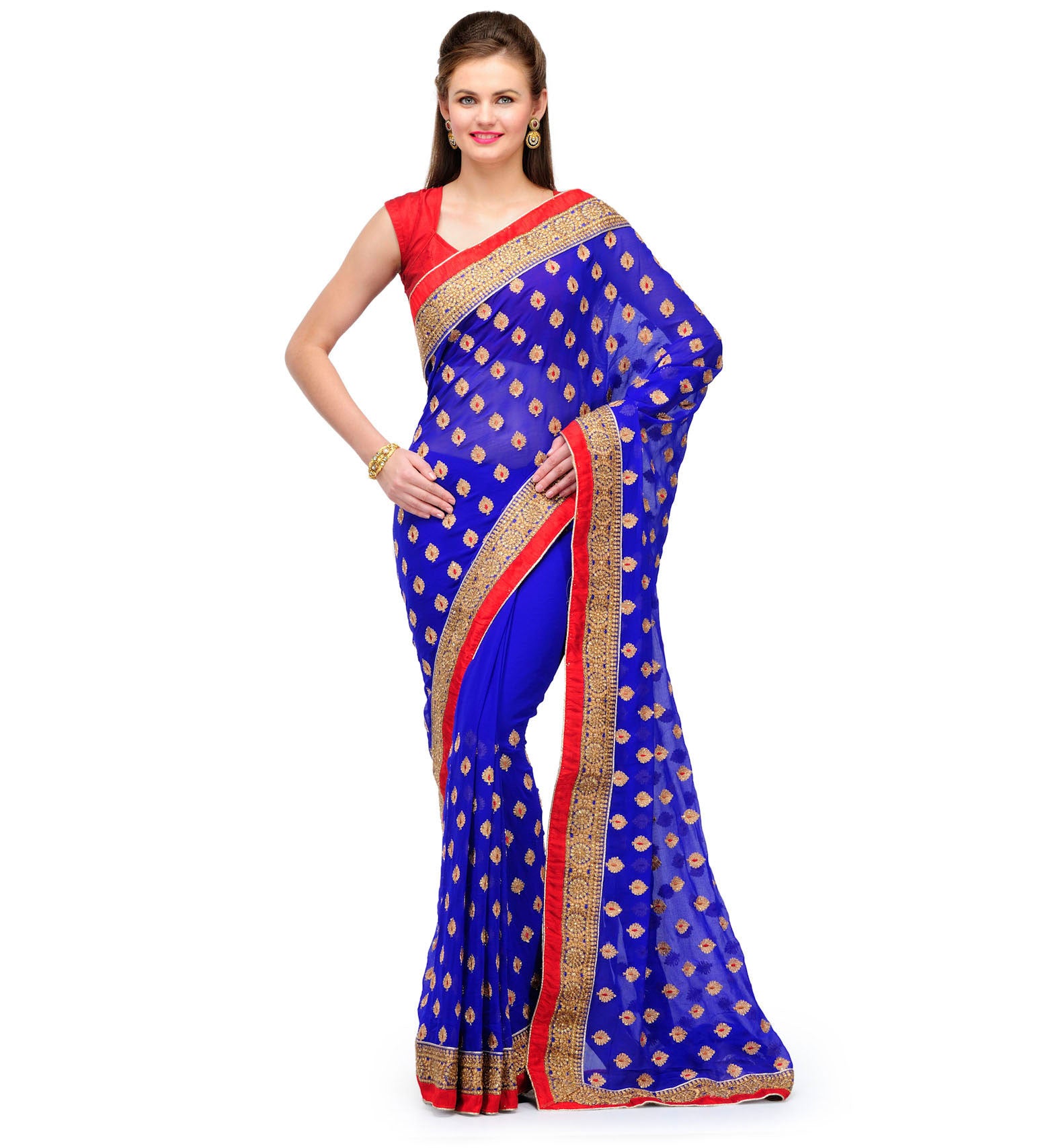 Royal Blue Faux Chiffon Saree