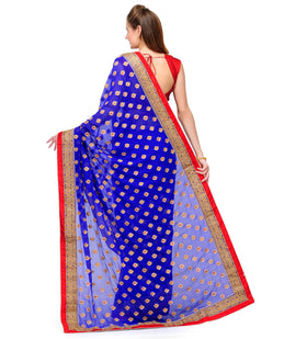 Royal Blue Faux Chiffon Saree