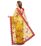 Mustard Net Saree with Zari Border