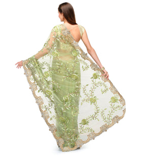 Light Green Net Saree with Zari Work