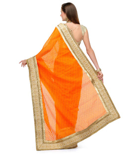 Orange Net Saree with Pearl Border