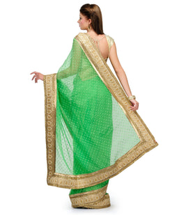 Green Net Saree with Pearl Border