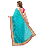 Sea Blue Faux Chiffon Saree