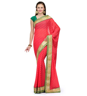 Light Red Faux Chiffon Saree