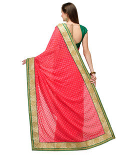 Light Red Faux Chiffon Saree