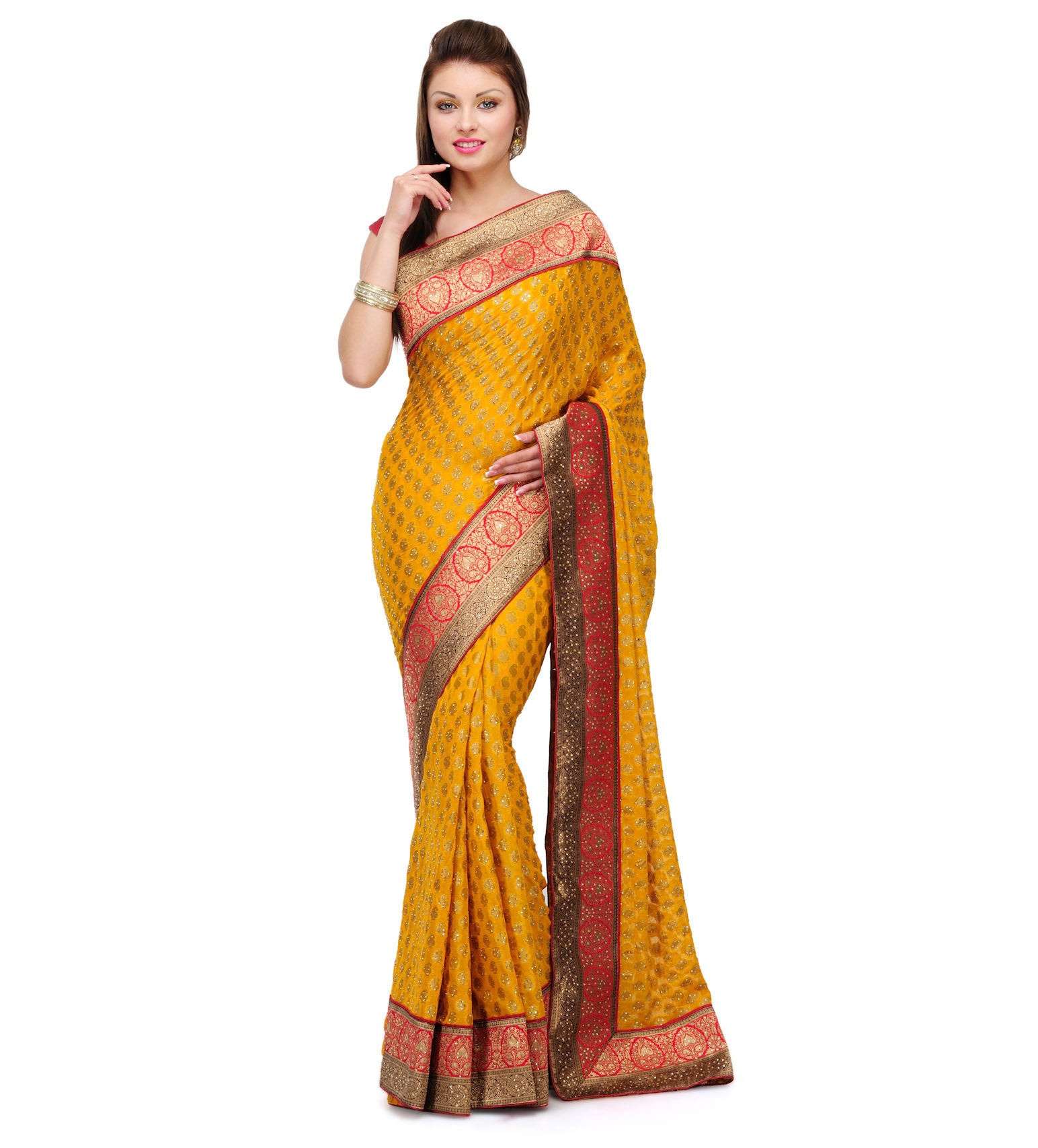 Golden Viscose Saree with Brocade Border