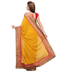 Golden Viscose Saree with Brocade Border