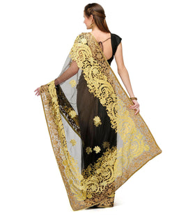 Black Net Saree with Zari Border