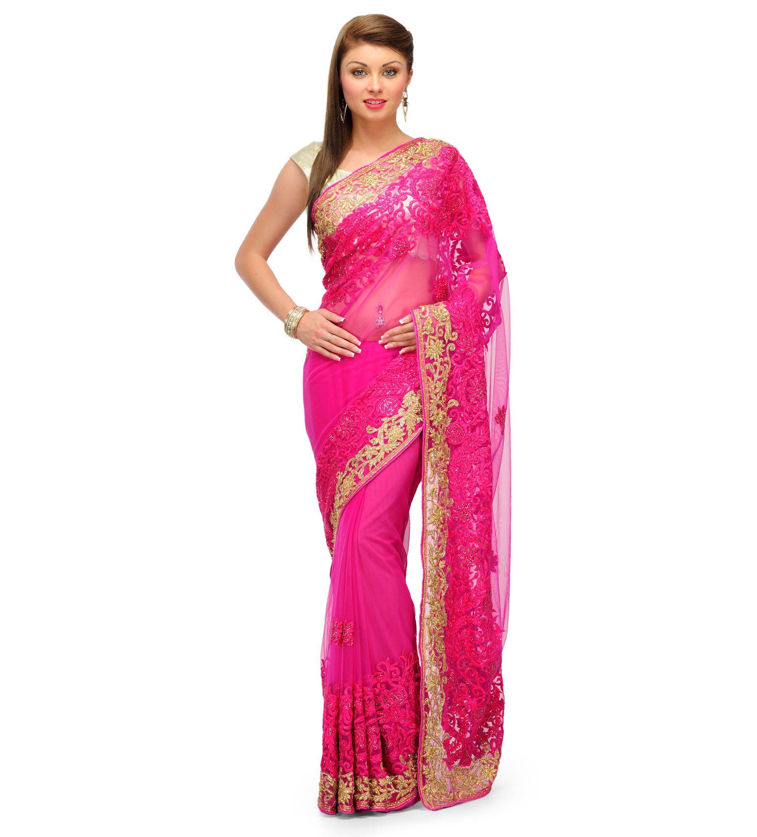 Dark Magenta Net Saree