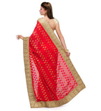 Red Viscose Saree with Zari Border