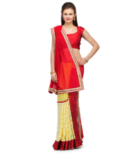 Red Faux Georgette Lehenga Style Saree