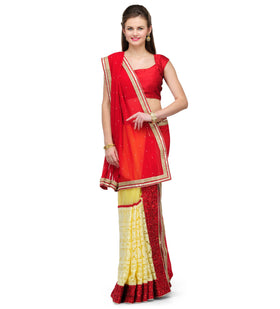 Red Faux Georgette Lehenga Style Saree