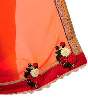 Red, Magenta & Beige Faux Georgette Saree